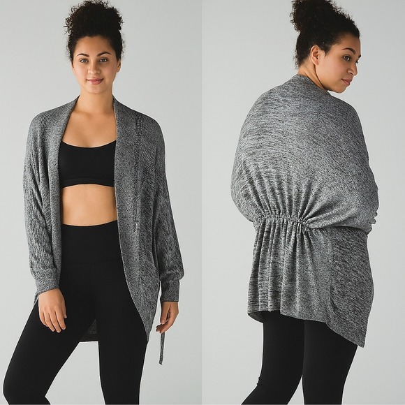 Lululemon Gray Batwing Cardigan Sweater M/L Open Front Drape Knit Cashmere Blend - Picture 1 of 11